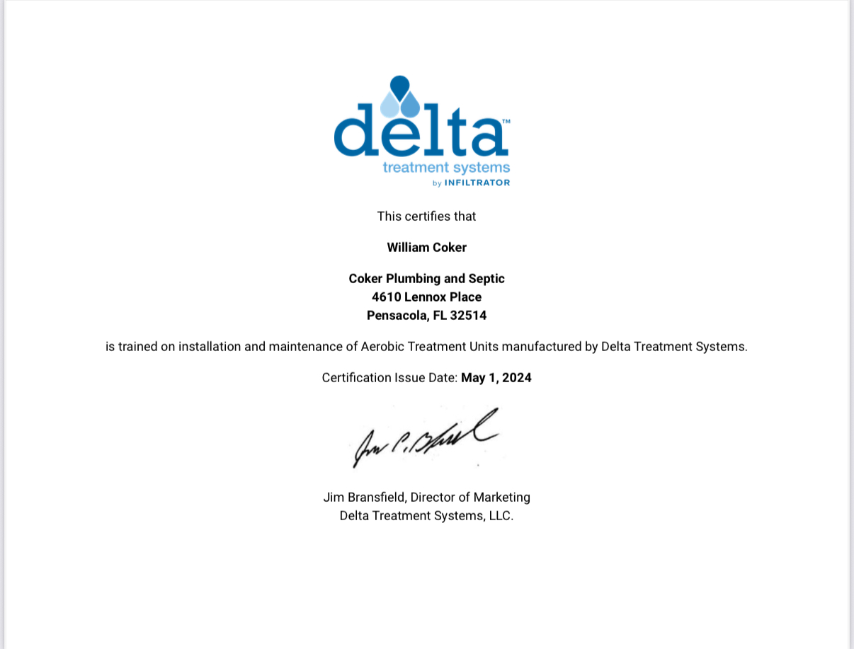 Delta Treatment Systems certification — Aerobic Treatment Units training